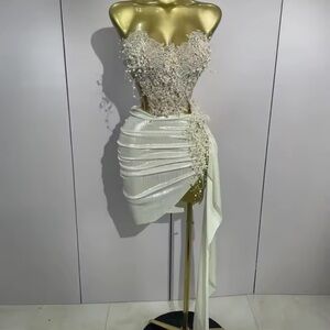Elegant Gold and Cream Embellished Dress